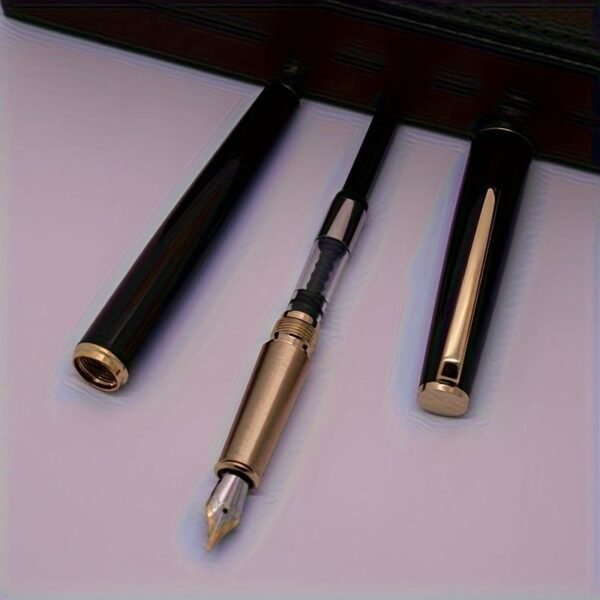 Black Fine-Nib Fountain Pen – 6-Cartridge Set