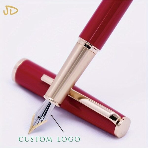 Red & Gold-Tone Fountain Pen – Fine Nib