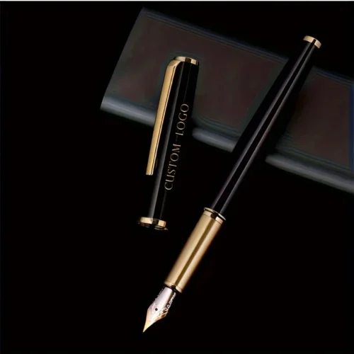 Black Fine-Nib Fountain Pen – 6-Cartridge Set