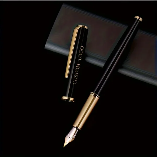 Black Fine-Nib Fountain Pen – 6-Cartridge Set