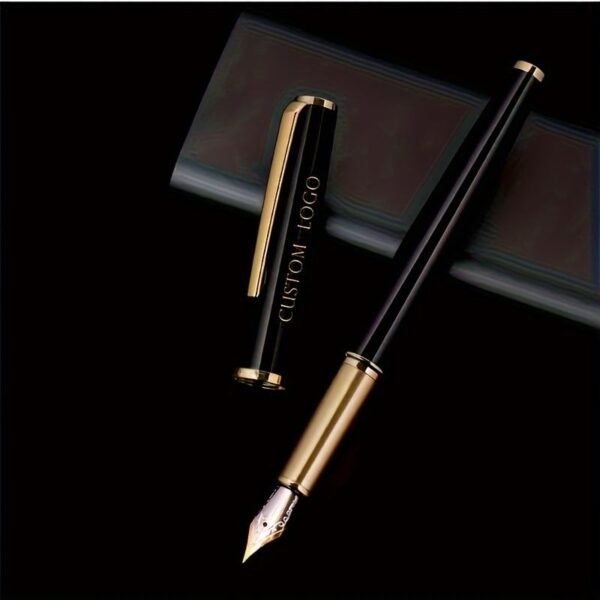 Black Fine-Nib Fountain Pen – 6-Cartridge Set