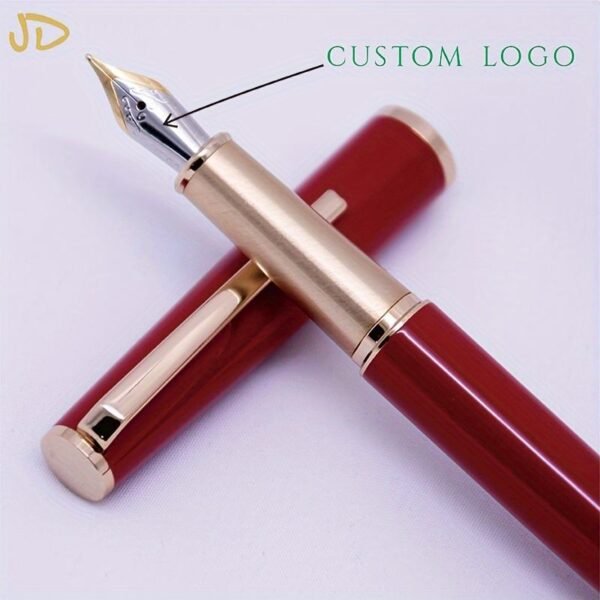 Red & Gold-Tone Fountain Pen – Fine Nib