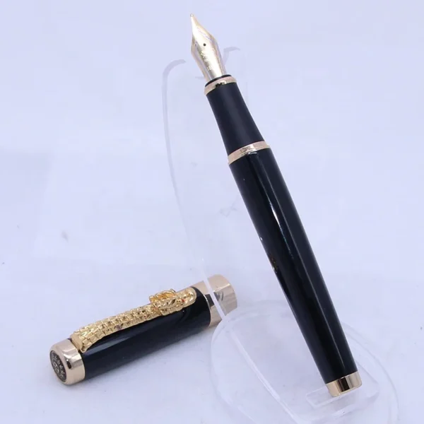 1200 Golden Dragon Fountain Pen – Red Crystal Accent