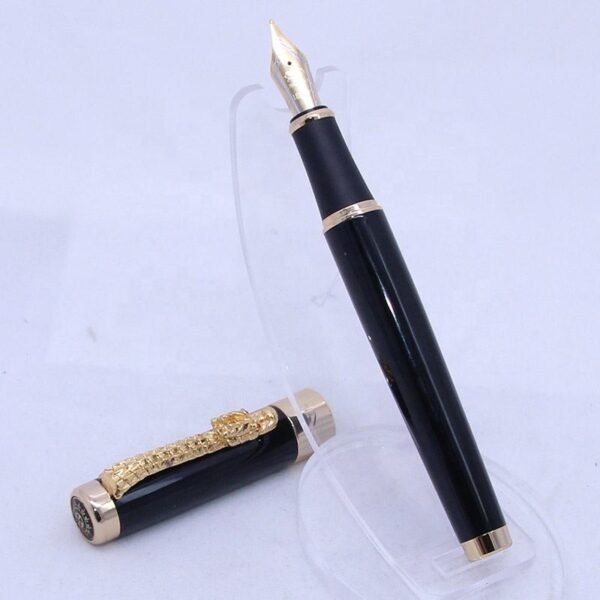 1200 Golden Dragon Fountain Pen – Red Crystal Accent