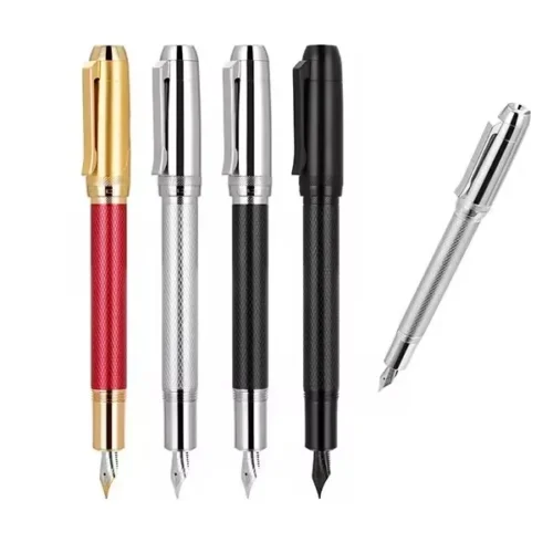 Red & Gold-Tone Metal Fountain Pen – Embossed Detail