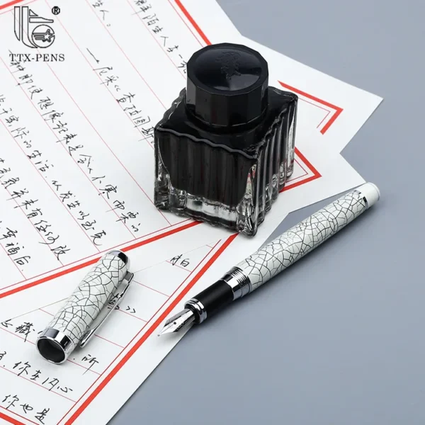 H9ace6d0f10cf431e8df1b117774fa387R.webp Crackle-Pattern Ceramic-Style Fountain Pen – Vintage Design
