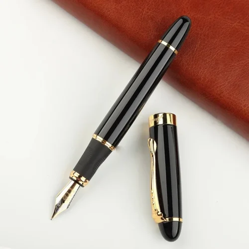 019 Black Metal Fountain Pen – Gold Trim