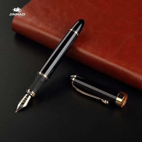 019 Black Metal Fountain Pen – Gold Trim