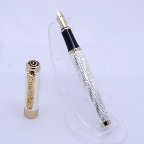 1200 Golden Dragon Fountain Pen – Red Crystal Accent