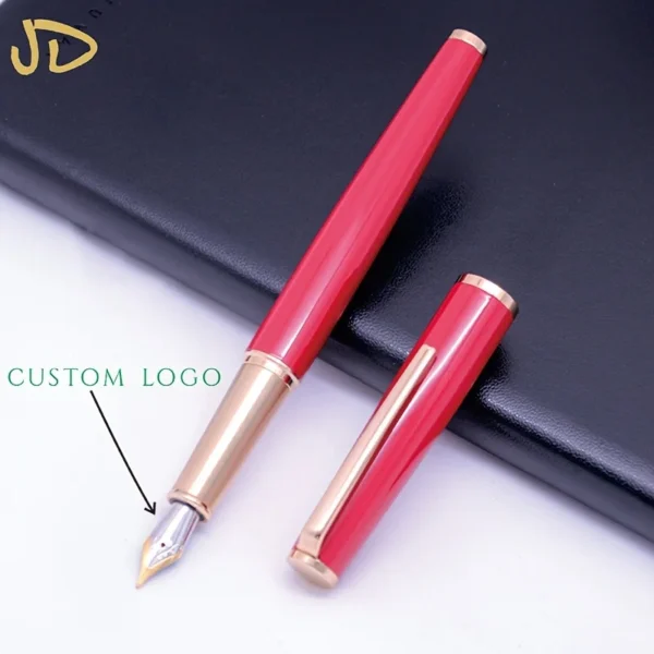 Red & Gold-Tone Fountain Pen – Fine Nib