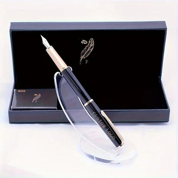 Black Fine-Nib Fountain Pen – 6-Cartridge Set