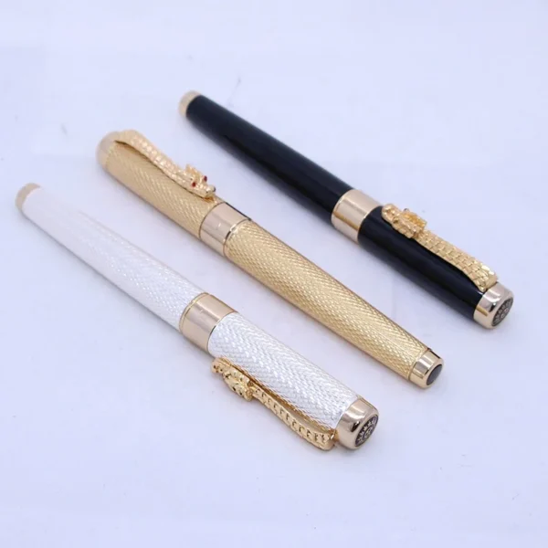 1200 Golden Dragon Fountain Pen – Red Crystal Accent