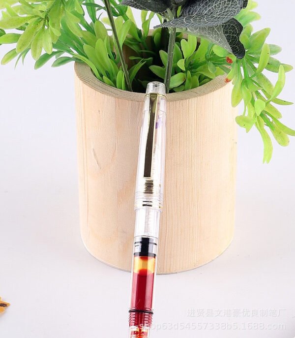 IMG_7830.jpg Transparent Red Piston-Fill Fountain Pen – 1.0mm Bent Nib