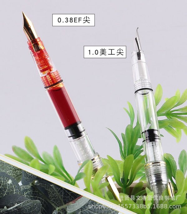 IMG_7832.jpg Transparent Red Piston-Fill Fountain Pen – 1.0mm Bent Nib