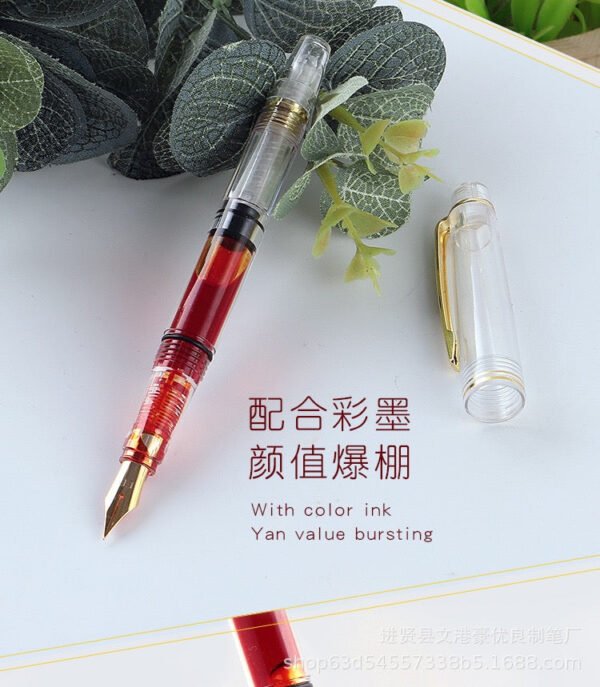 IMG_7833.jpg Transparent Red Piston-Fill Fountain Pen – 1.0mm Bent Nib