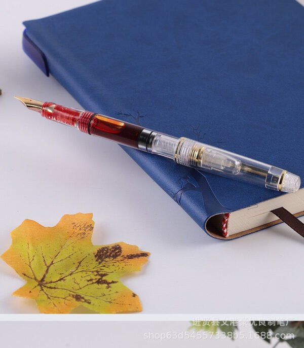 IMG_7836.jpg Transparent Red Piston-Fill Fountain Pen – 1.0mm Bent Nib