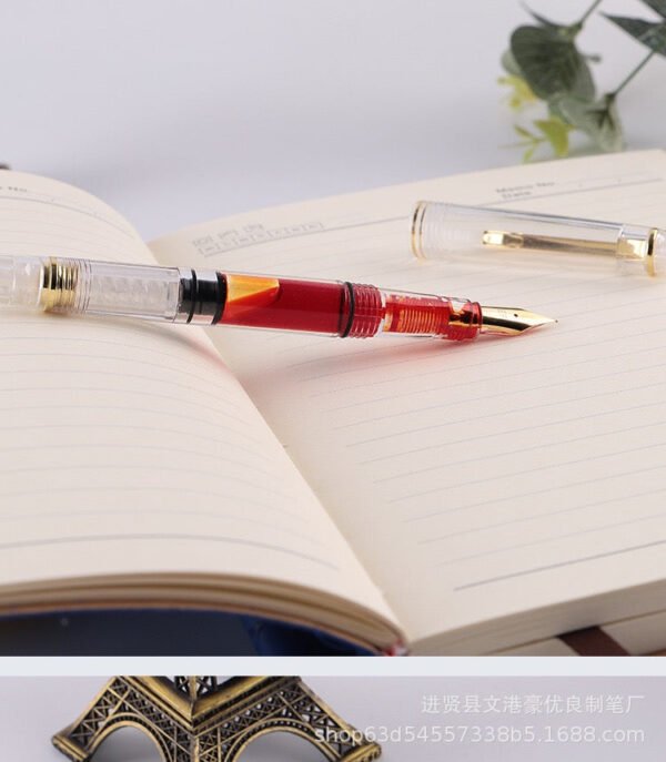 IMG_7837.jpg Transparent Red Piston-Fill Fountain Pen – 1.0mm Bent Nib