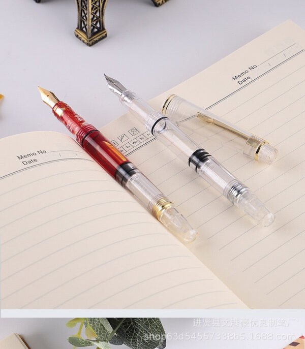IMG_7838.jpg Transparent Red Piston-Fill Fountain Pen – 1.0mm Bent Nib