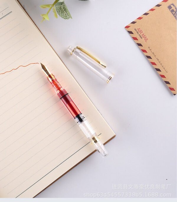 IMG_7839.jpg Transparent Red Piston-Fill Fountain Pen – 1.0mm Bent Nib