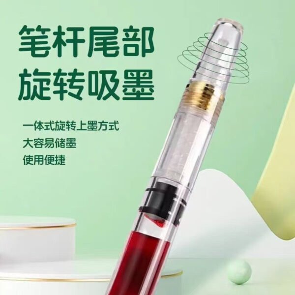 IMG_7844.jpg Transparent Red Piston-Fill Fountain Pen – 1.0mm Bent Nib
